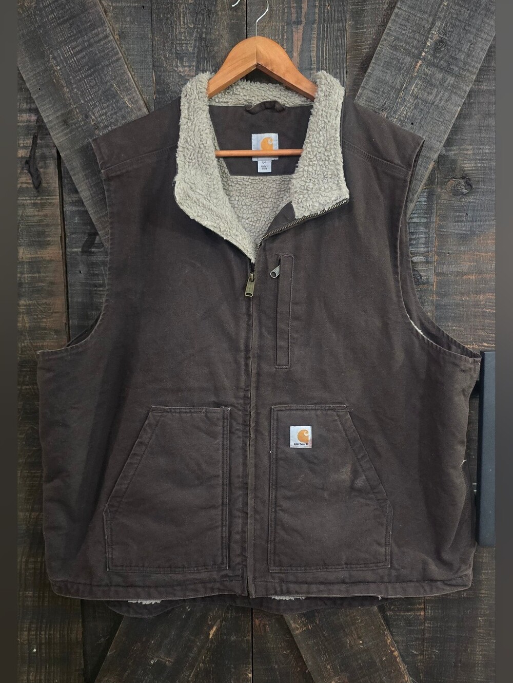 Y2K Carhartt Men's Sherpa-Lined Work Vest - Dark Brown Sz 2XL